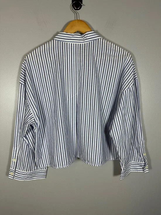 Everlane Cropped Striped Cotton Button Down The Woven PJ Top NWT Medium - Picture 6 of 13